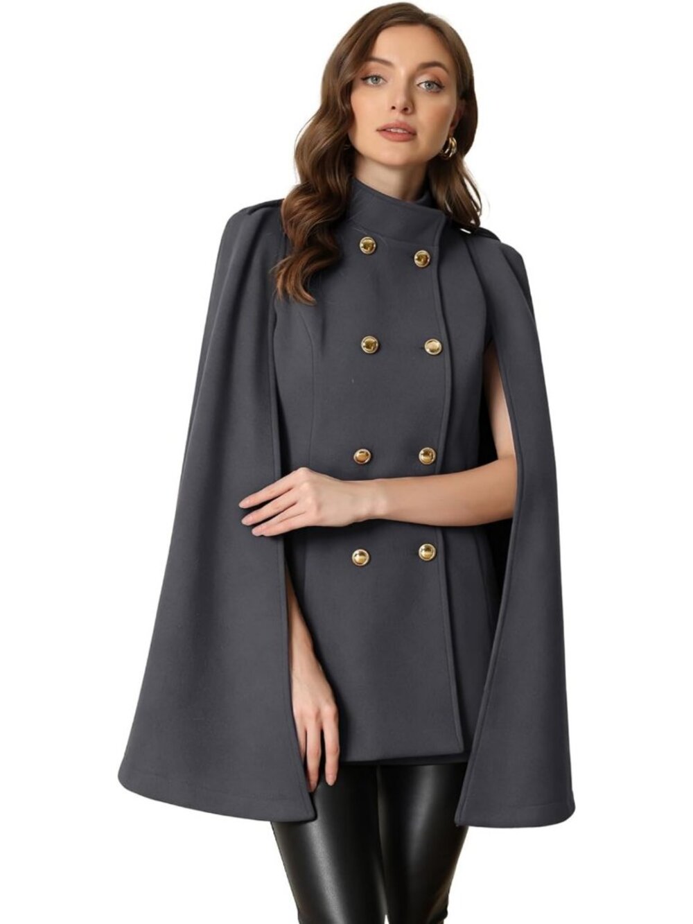 Vintage Winter Double Breasted Cape Coat with Slit Sleeves for Women